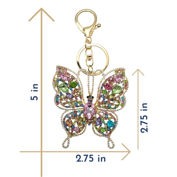 Intricate Pastel Butterfly Keychain Rhinestones & Gift Bag, Purse Jewelry, 5"L - Picture 4 of 5